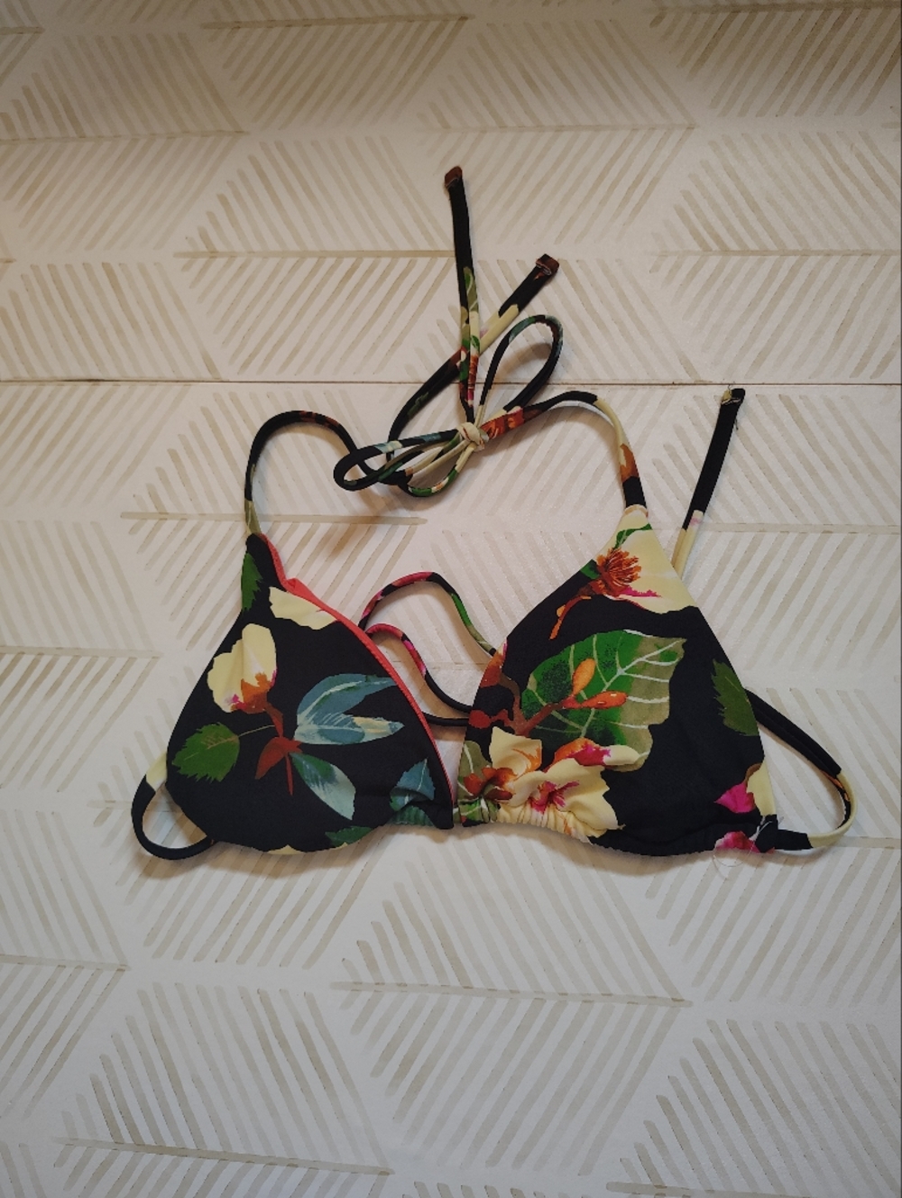 RACHEL Rachel Roy Xs Nwt Black Floral Triangle Bikini Top‎
